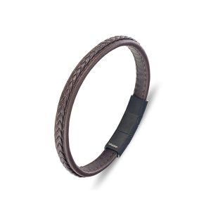 stainless steel men’s leather bangle - brown