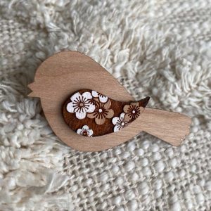 Bird brooch wood - blossom