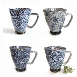 Blue japanese pottery mugs