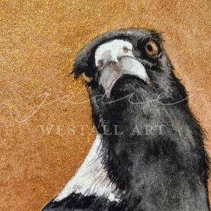 magpie watercolour painting close up