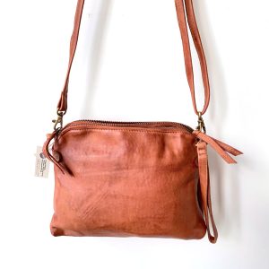 Leather Clutch Handbag Camel