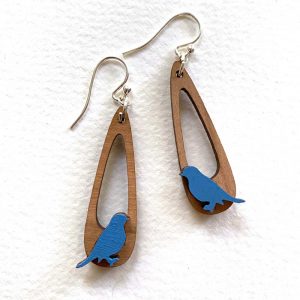 Blue teardrop Bird earrings