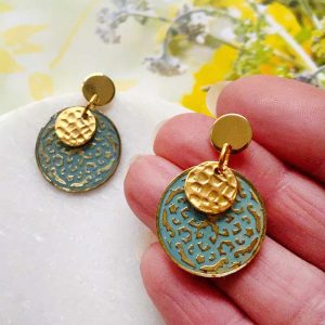 patina and Gold disc earring