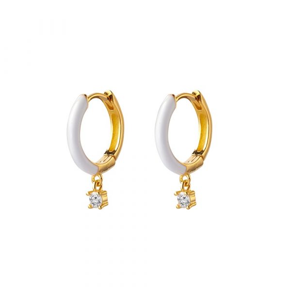 Gold hoop white earring