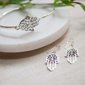 Hamsa silver earrings and bracelet