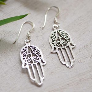 Hamsa silver earrings