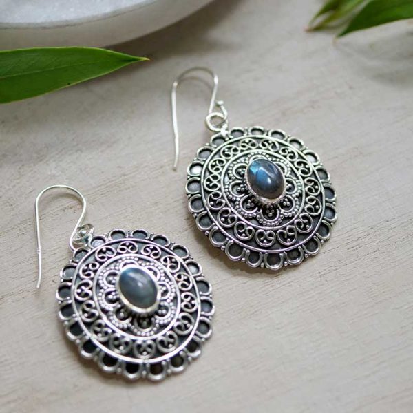 labradorite Mandala design earrings