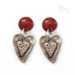 Small heart silver drop earrings