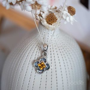 Citrine Silver flower shape pendant Bloom by jodee