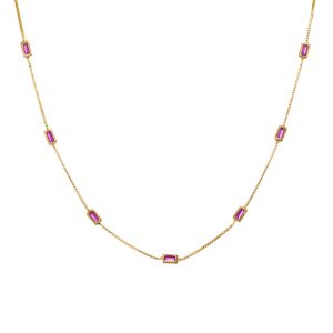 Ruby Pink Gold Baguette Necklace
