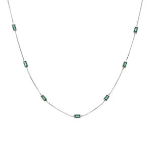 Emerald Silver Baguette detail necklace