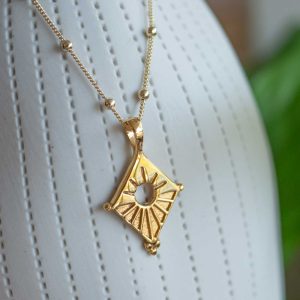 Gold diamond shaped pendant ball chain