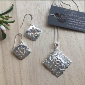 pendant and earrings