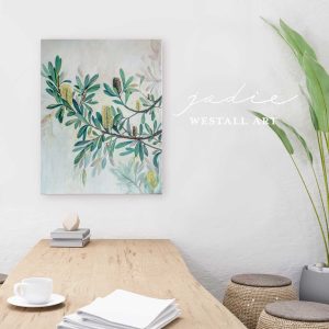 Coastal Banksia acrylic painting on wall