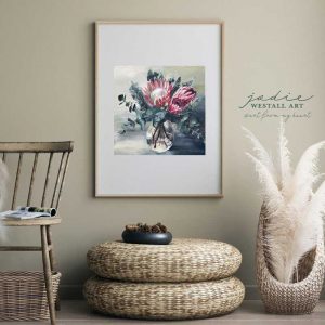 king protea framed painting by jodie westall